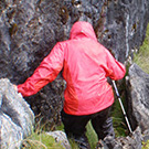 Carol Masheter climbing down limestone fins